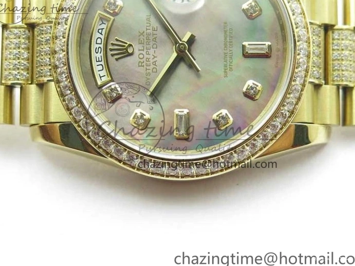 0503 Day-Date 36mm 128235 YG Crystal BP Best Edition Gray MOP Crystal Marker Dial on YG President Bracelet A MultiPurpose 2675